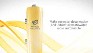 An Energy Recovery Device next to "Make seawater desalination and industrial wastewater more sustainable"