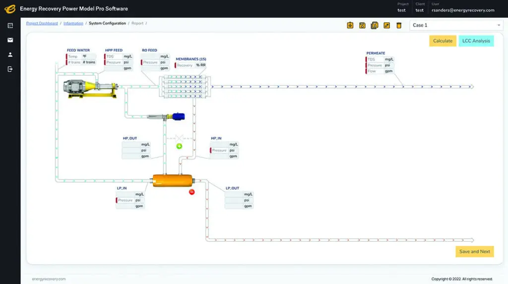 Image of a screenshot of the Energy Recovery Power Model Pro software.