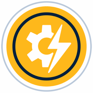 A gear and a lightning bolt.