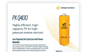 Promotional flyer for the Energy Recovery PX Q400 pressure exchanger.
