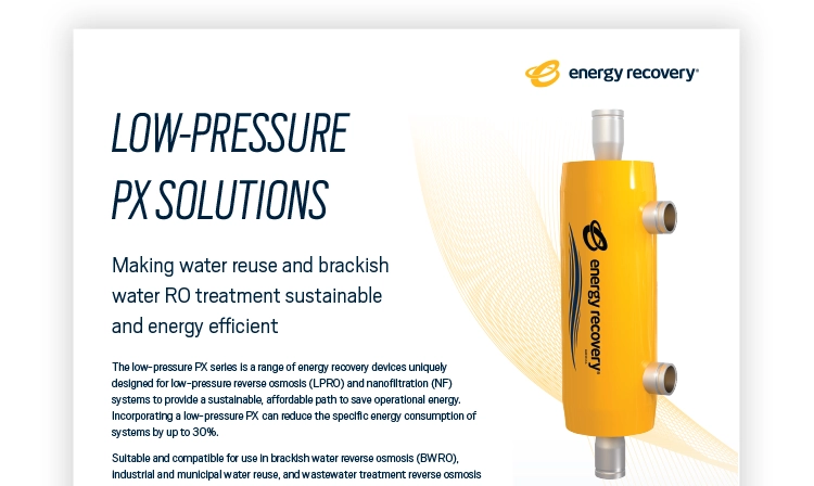 English-language brochure for Energy Recovery low-pressure PX solutions.
