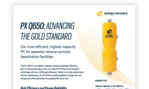 Promotional flyer for the Energy Recovery PX Q650 pressure exchanger.