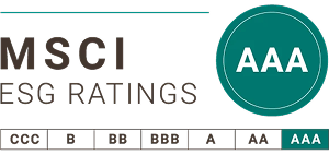 MSCI ESG Ratings graphic showing an AAA rating on a scale from CCC to AAA.