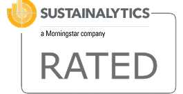 Sustainalytics logo and the word RATED.